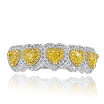 1.49 CT 5 Stone Heart Natural Fancy Yellow Diamond Wedding Band 14k White Gold - £2,593.31 GBP