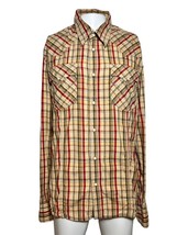 True religion Shirt Men&#39;s 2XL Beige Red Triple Stitching Retro Plaid Snaps - AC - £25.21 GBP