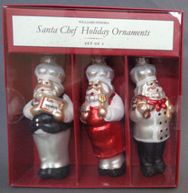 2012 Williams Sonoma Santa Chef Cook Holiday Ornaments Hand Painted Glass NIB - £23.96 GBP