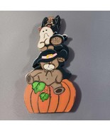Wooden Halloween Cutout Ghost Cat Bears Sitting On A Pumpkin - $286.39 MXN