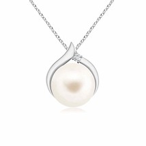 8mm Freshwater Cultured Pearl Solitaire Pendant with Diamond in 14K White Gold - £363.32 GBP