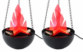 2-Pc-LED Hanging Fake Flame Lamps Torch Light Fire Pot Halloween Prop Decoration - £58.59 GBP