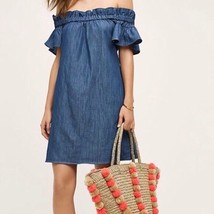 Corey Lynn Calter Chambray Off The Shoulder Dress Large Blue Pockets Cotton - £37.01 GBP