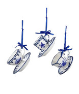 KURT ADLER SET OF 3 PORCELAIN DELFT BLUE CUP &amp; SAUCER CHRISTMAS ORNAMENT... - $37.46 CAD