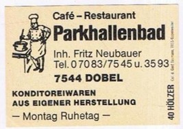 Matchbox Label Germany Cafe Restaurant Parkhallenbad - £0.76 GBP