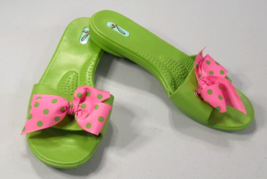 OKA Bee Green Slide Slip On Sandals Rubber Pink Polka Dot Bows Womens La... - £23.97 GBP