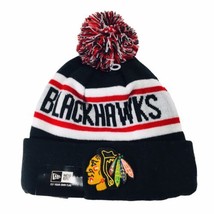 NHL Chicago Blackhawks New Era Winter Soft Warm Knit Blk Red Wht Beanie Pom Hat - £22.28 GBP