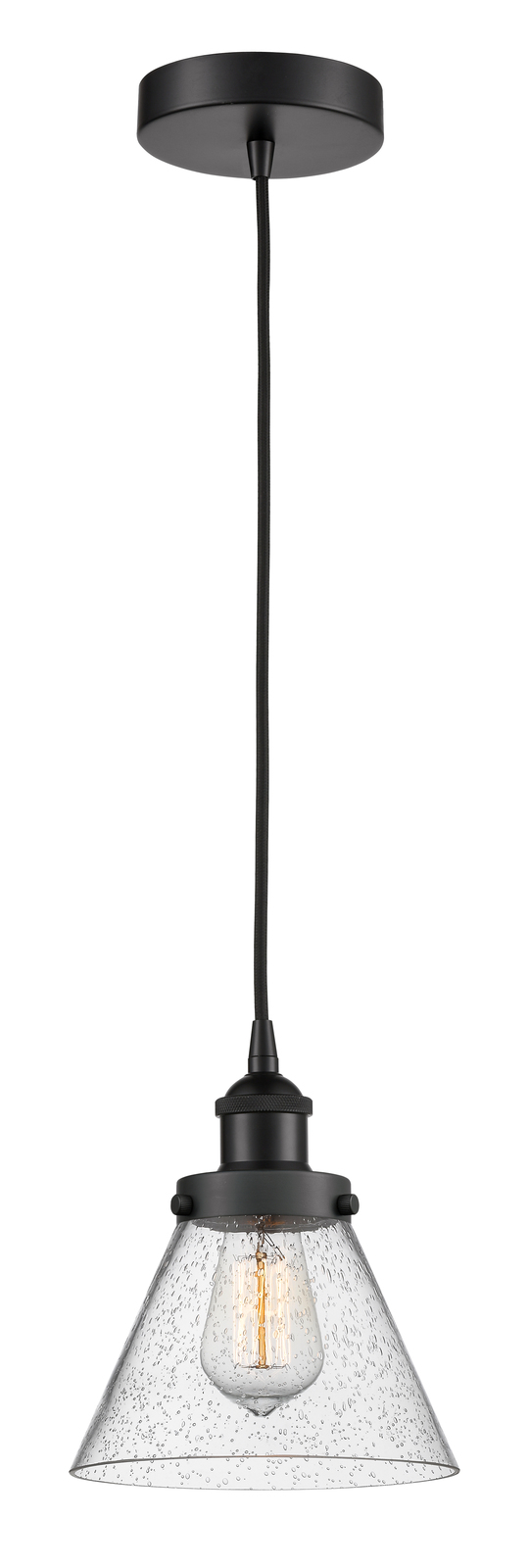 Mini Pendant Cone 8&quot; Matte Black Edison Seedy Large Seeded 616-1PH-BK-G4... - $115.74