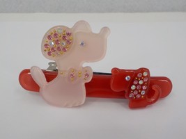 Kly Small Red &amp; Pink Barette Hair Clip Sequined Littledog Bowtied Mouse Handmade - £7.85 GBP