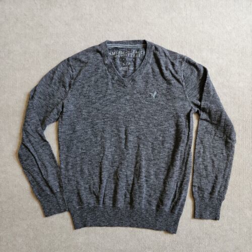 Primary image for American Eagle V Neck Sweater Mens Size S Gray Long Sleeve 100% Cotton
