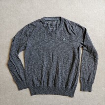 American Eagle V Neck Sweater Mens Size S Gray Long Sleeve 100% Cotton - $21.78