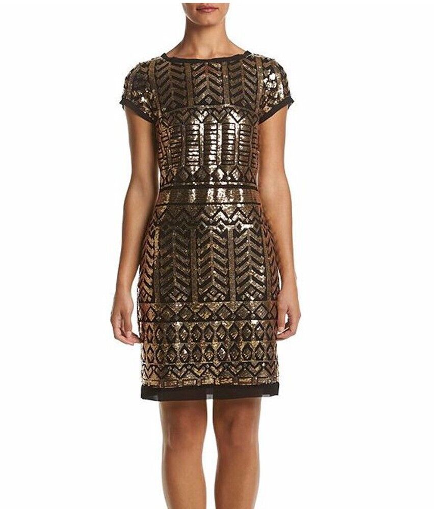 New Eliza J Women's Sequin Short Sleeve Heath Dress Black-Gold Variety Sizes