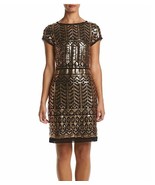 New Eliza J Women&#39;s Sequin Short Sleeve Heath Dress Black-Gold Variety S... - $135.82 CAD
