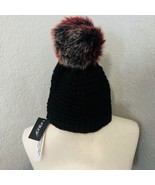 KYI KYI Faux Fur Pompom Classic Beanie Hat, Black/Red, One Size, NWT - £43.09 GBP