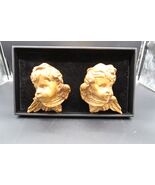 VTG Hand Carved Cherub Angel Wall Plaques Pair Gold Gilt Putti Heads Unique - €77,49 EUR