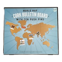 World Map Cork Bulletin Board Notes Reminders Photos with Push Pins New - $6.79