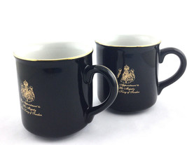  Vintage Discontinued Gevalia Kaffe Coffee Cups 2 Sweden Black Gold Logo Mugs  - $23.91