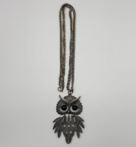 Silver Tone Hinged Owl Pendant with Black Beaded Eyes Necklace - 23.75&quot; Chain - $14.50