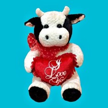 Walmart Cow Bull Plush Stuffed Animal 10 Inch I Love You Heart Red Bow V... - $12.49