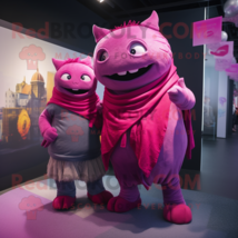 Magenta Ogre mascot costume character dressed with a Boyfriend Jeans and Shawls - $1,229.00