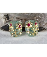 Old Natural Emerald Cabochon Gemstone Ruby Diamond 22k Gold Earring Desi... - £4,240.03 GBP