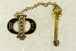 Vintage Estate Jewelry PHI BETA SIGMA Fraternity Pin Seed Pearls Black Enamel - £30.69 GBP