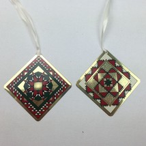 Vintage 90s Metal Patchwork Quilt Christmas Tree Hanging Ornaments Holid... - $29.99