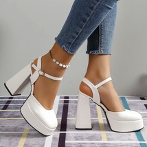 White Super High Heels Mary Jane Shoes for Women Summer Ankle Strap Platform Pum - £37.71 GBP