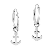 Nautical Anchor Sterling Silver Mini Hoop Earrings - £7.56 GBP