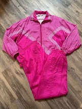 Vtg 90s Blair Boutique Tracksuit Windbreaker Jacket Pants Medium Pink Polka Dot - £25.11 GBP