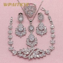 4 Colors White Red Blue Green Crystal Silver Color Jewelry Sets Earring For Wome - £29.49 GBP