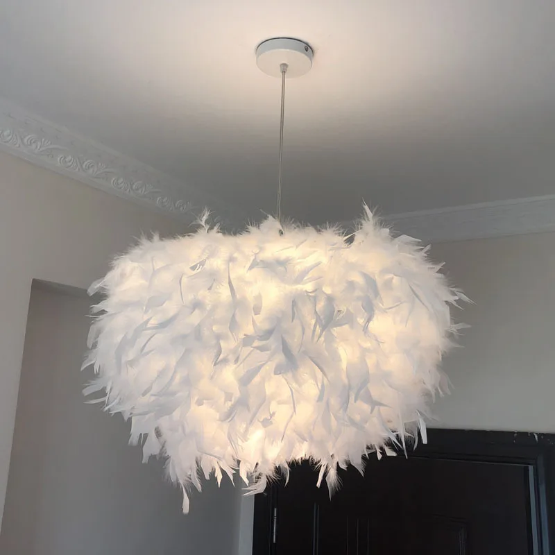 Mordern Feather Pendant Lamp E27 Lamp Holder Fairy Hanging Lamp Goose Feather ro - £189.59 GBP
