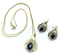 Ross Simons Gold Wash Sterling Silver Blue Sapphire CZ Necklace Earrings... - £89.59 GBP