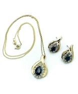 Ross Simons Gold Wash Sterling Silver Blue Sapphire CZ Necklace Earrings... - $156.20 CAD