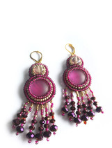 Pink Earrings, Pink Purple Earrings, Deep Pink, Chic Earrings, Round Ear... - $412.16 MXN