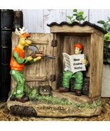 Rustic Deer With Rifle Jumping A Hunter With Newspapers In Outhouse Figu... - $40.83 CAD