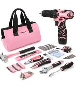 COMOWARE 12V Pink Cordless Drill Home Tool Kit, Pink Drill Set for Women... - £39.01 GBP