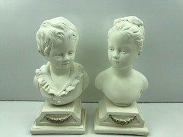 Pr 1950&#39;s Alex. Backer Chalk Ware Bookends Boy &amp; Girl Heads on Pediments... - $18.70