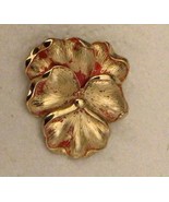 TRIFARI Crown Goldtone PIN PANSY FLOWER Vintage Brooch red Enamel - $42.30