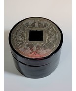 Round Wooden Trinket Jewelry Box Bird Floral Embossed Silver Plate Lid - £15.93 GBP