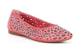 New Alex Marie Women&#39;s Altana Rhinestone Suede Laser Cut Flats Pink Vari... - $52.49