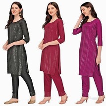 Women Designer Kurti with Bottom Daily Cotton wear M-XL Black, Maroon &amp; Wine - £23.69 GBP