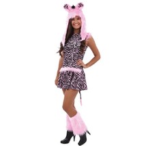 Tween Pink Zebra Costume Size 14-16 Dress Faux Fur Hood &amp; Leg Warmers NEW - $146.62 MXN