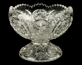 Footed Glass dessert Cup,  4.25&quot;, Stars, Circles, Crosshatch, &quot;Near Cut&quot;... - $14.65