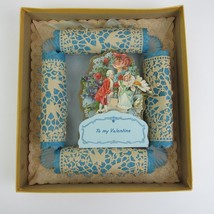 Antique Valentine 3D LARGE Store Box Cupid Boy Girl Blue Flowers Honeycomb RARE - £195.45 GBP