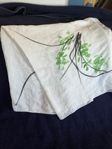 Gorgeous Simplicity White Silk w Painted Green &amp; Black Asian Grass &amp; Flo... - £29.87 GBP
