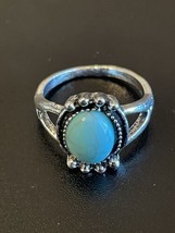 Vintage Boho Turquoise Stone Silver Plated Woman Ring Size 7.5 - £9.49 GBP
