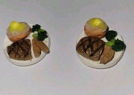 Dollhouse Steak Dinner Plates Baked Potato Broccoli - $8.75