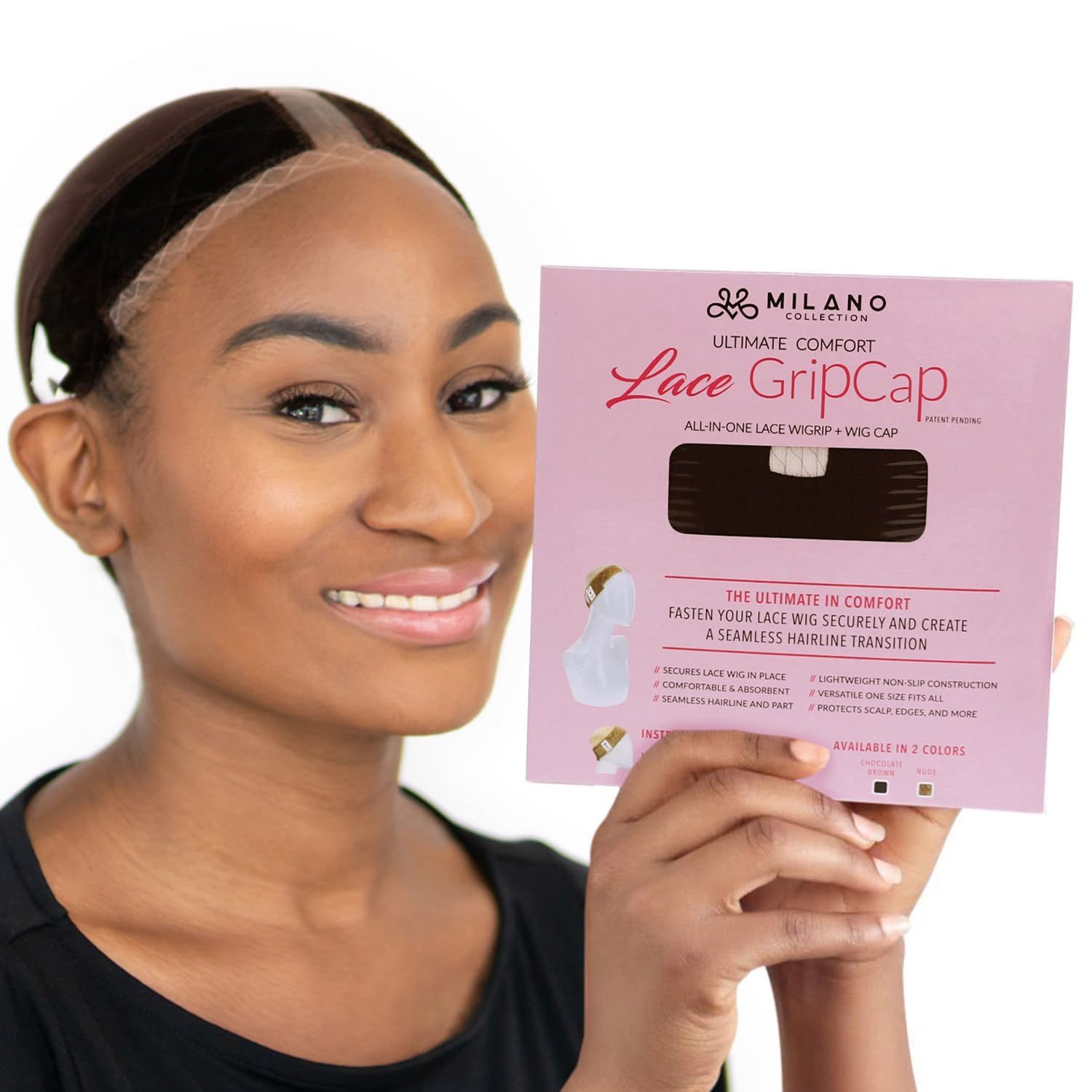 MILANO COLLECTION Lace Wig Grip Cap for Women, Adjustable Wig Cap with Headband