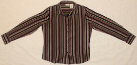 MULTICOLOR STRIPES LONG SLEEVE BUTTON DOWN SHIRT TOP SIDE SLITS CAREER M... - £3.85 GBP